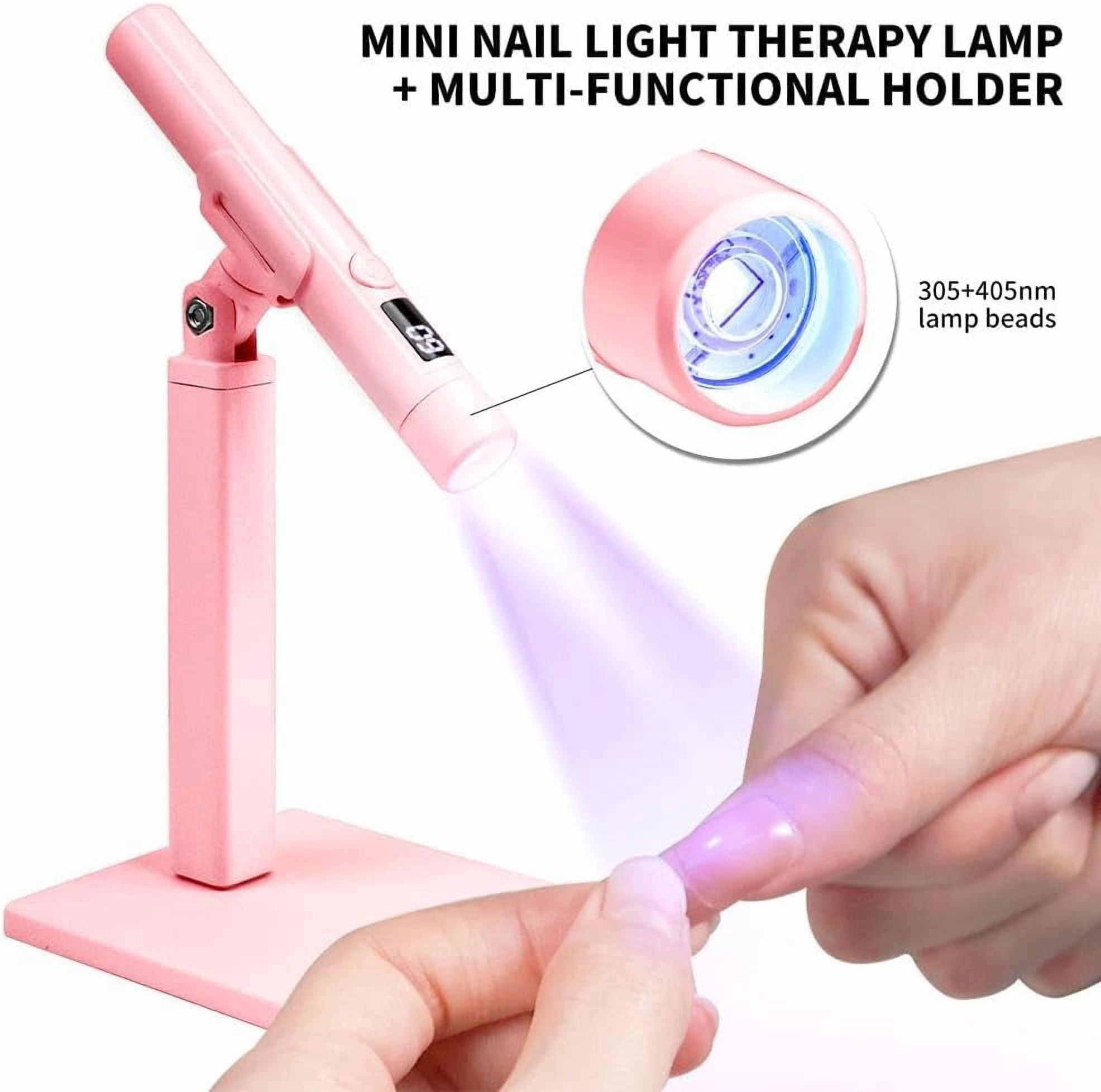 Mini UV LED Nail Lamp, Rechargeable Handheld Flash Cure Light Pen with Magnetic Stand, Portable Quick Dryer for Gel Polish, DIY Home Manicure & Travel(pink）