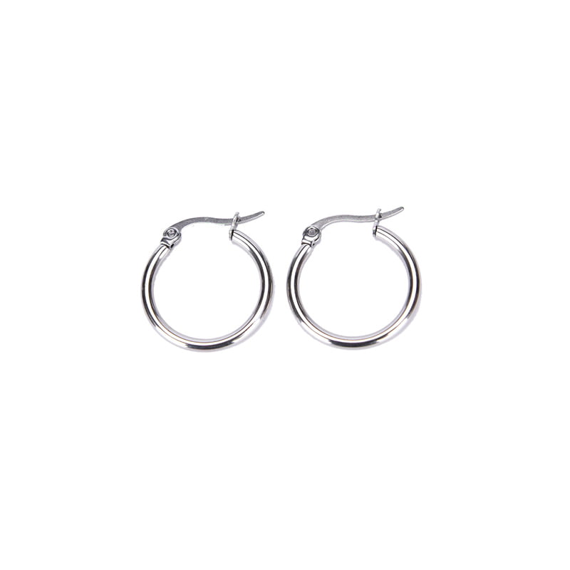 Fashion Silver Plated Stainless Steel 2mm Thin Polished Round Hoop Earrings SLG 