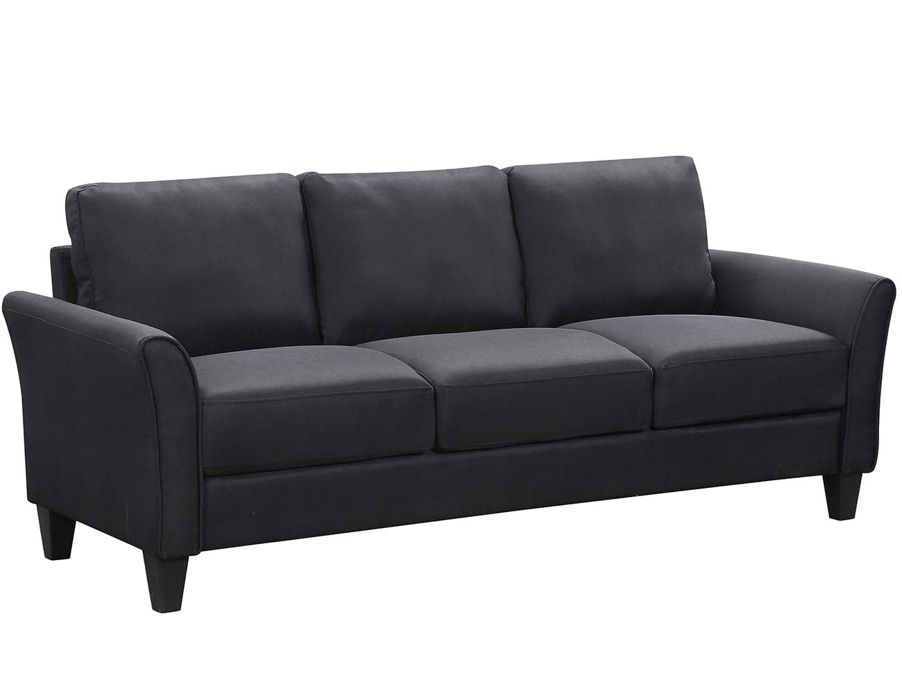 Kadyn Modern 3-Seat Apartment Sofas Couch, Upholstered Sofa with Wood Legs, Futon Sofa for Living Room, Black