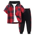 thumbnail image 2 of Hienoo Little Boys Outfits Plaid Long Sleeve Button Hooded Shirt and Pants 2-Piece Set, 2 of 5