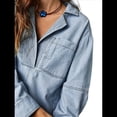 thumbnail image 3 of Chaqueta Vaquera Holgada de Larga con Bolsillo y Botones para Mujer, Estilo Informal, con Cuello en V y Botones. Azul M, 3 of 6