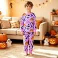 thumbnail image 6 of Bjutir Kids Halloween Pajamas Set Boys Graphic Print Crewneck Tops And Pants Pjs Set Fashion Nightwear Long Sleeve Clothing Set Size 2-12 Years, Purple, 6 of 6