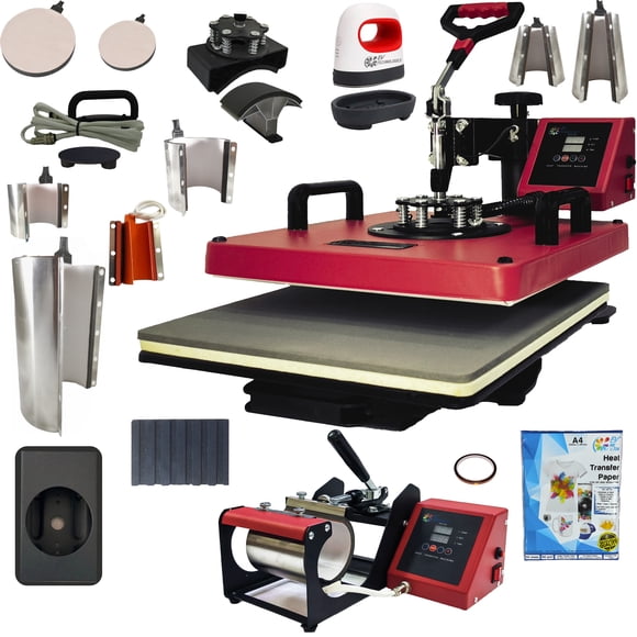 Combo 15 En 1 EV Technologies plancha sublimacion color roja y 150 articulos