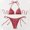 Red, variant on Solid Color 2 Piece Swimwear Bikini Set for Women Featuring Hanging Neck Triangle Top and String Cheeky Thong Bathing Suits