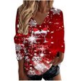 thumbnail image 1 of Pompotops Blouse de Noël à Manches Longues Col en V Imprimé Flocon de Neige Mode Décontractée pour Femmes, 1 of 5