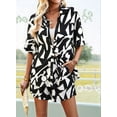 thumbnail image 5 of Women'S Summer 2 Piece Floral Print Blouse Long Sleeve Button Down Shirts Tops Lounge Shorts Casual Tracksuit Set Black & white M, 5 of 9