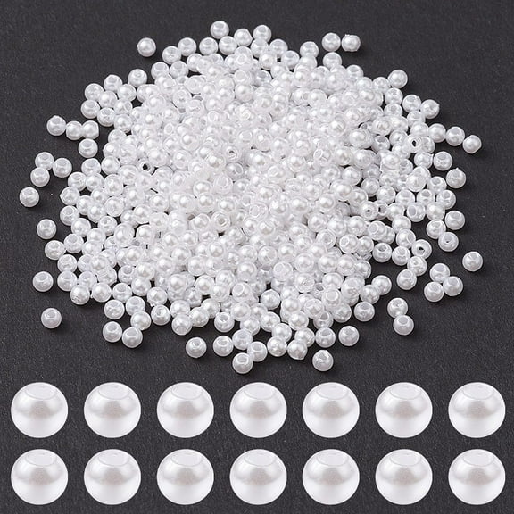 ABS Plastic Imitation Pearl Beads Round White 3mm Hole: 1.4mm