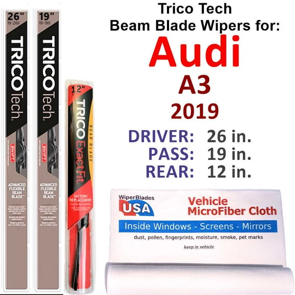 2019 Audi A3 Beam Blade Wipers (Set of 3) w/Rear Wiper