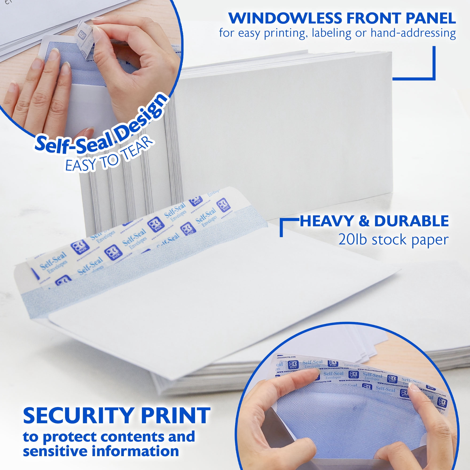 BAZIC Security Self Seal Envelope 4 1/8" x 9 1/2" #10 Tint Mailing Envelopes, 960-Count