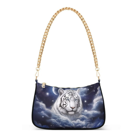 Tiger Clouds and Moon WhiteWomen Small Shoulder Bag Crossbody Tote Hobo Bags Purse Clutch Handbags with Chain Strap for Women