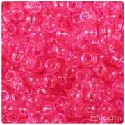 BeadTin Medium Pink Transparent 9mm Barrel Pony Beads (500pcs)
