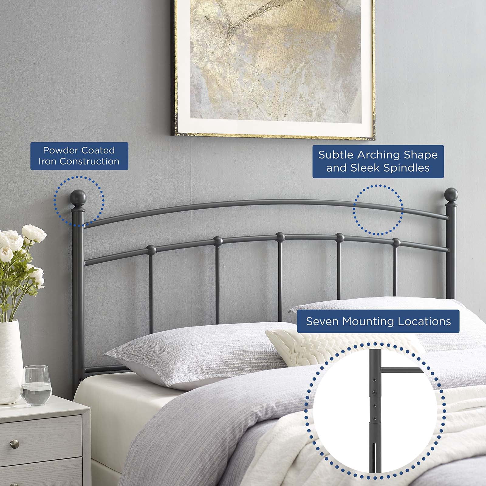 Headboard, Queen Size, Metal, Grey Gray, Modern Contemporary Urban Design, Bedroom Master Guest Suite