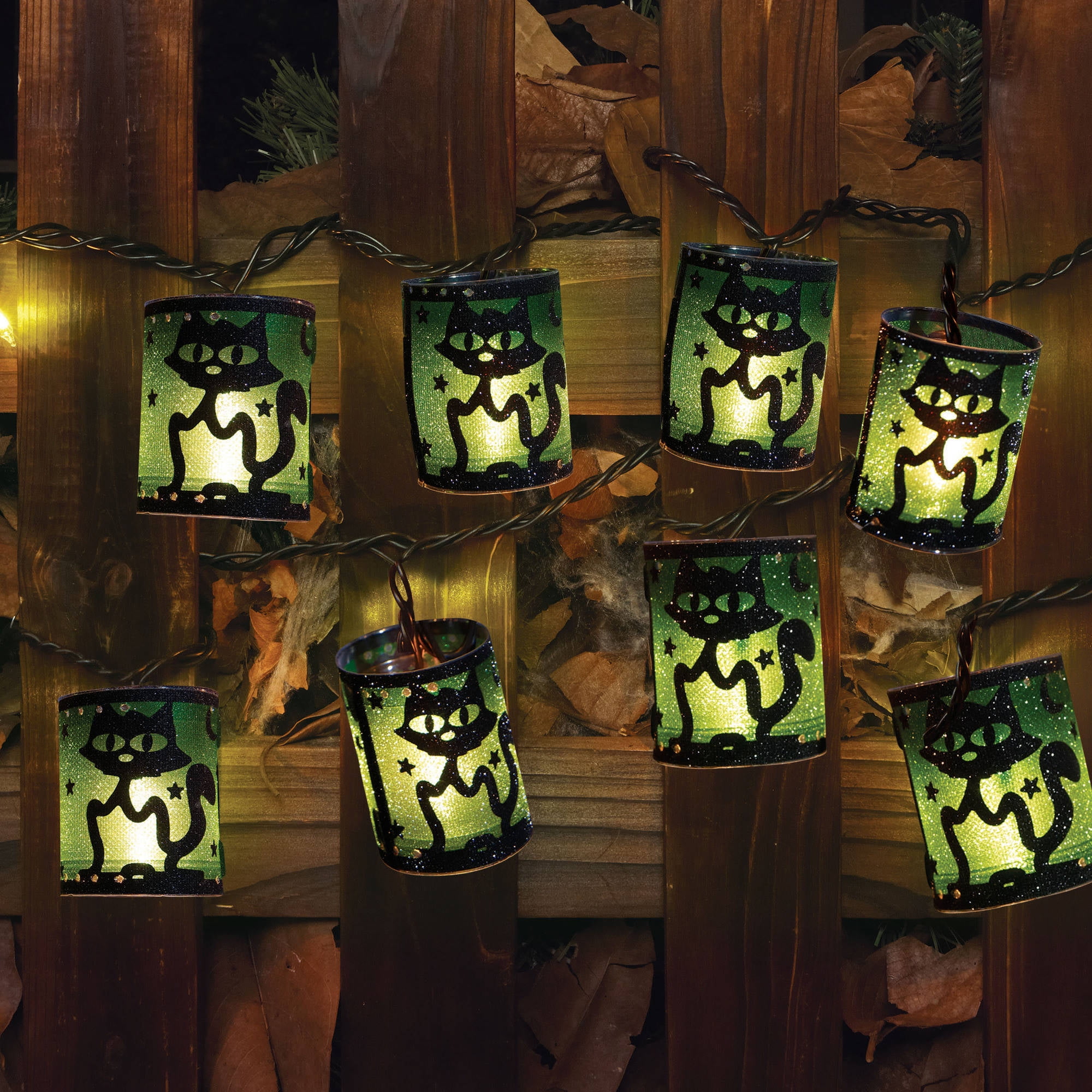Halloween UL Glitter Glow Cylinder Lantern Light Set, Green Lantern