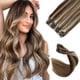 thumbnail image 1 of Extensiones de cabello con clip Cabello humano real Marrón chocolate y reflejos rubios Extensiones de cabello real Clip en cabello humano 22 pulgadas 7 piezas Extensiones con clip de cabello humano Re, 1 of 5