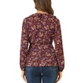 thumbnail image 4 of Allegra K Women's Ruffle V-Neck Blouse Floral Self Tie Wrap Peplum Top, 4 of 7