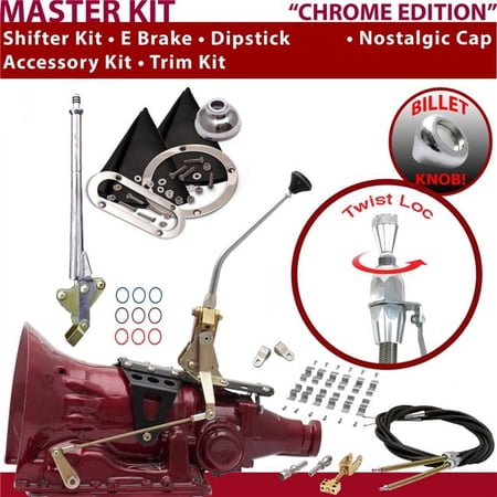 American Shifter FMX Shifter Kit Chrome 10 in. E Brake Cable Clamp Clevis Trim Kit Dipstick for EEDE5