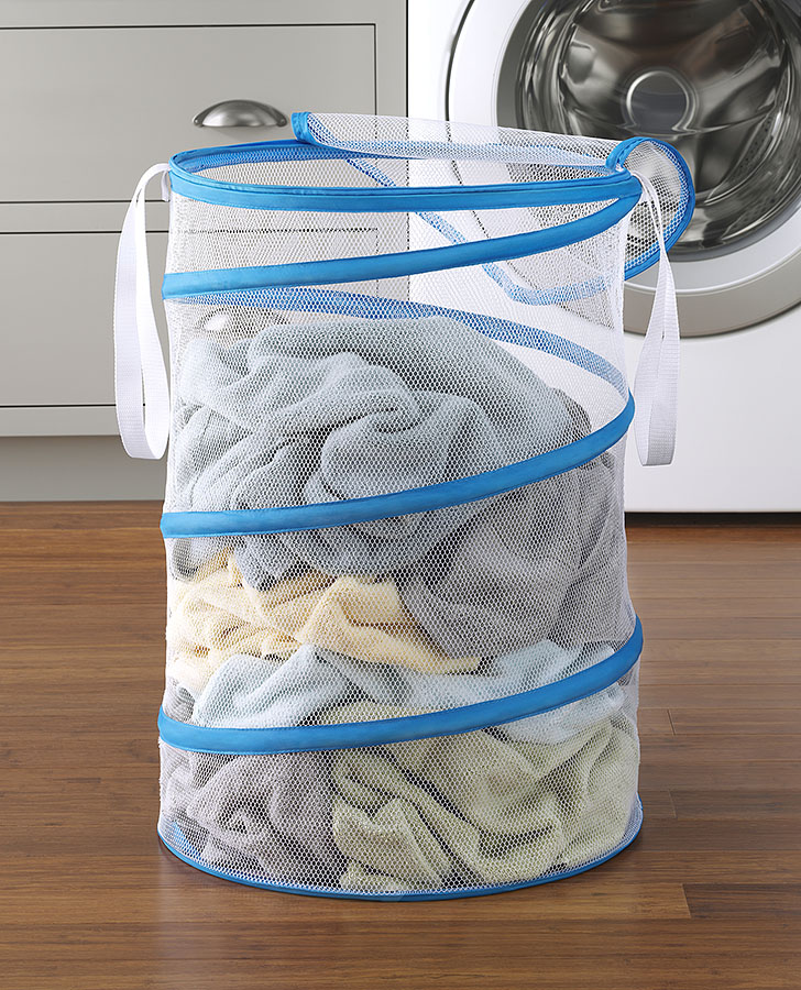 Whitmor Zippered Collapsible Laundry Hamper, Blue and White - image 4 of 7