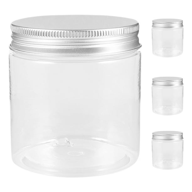 4 frascos de plástico transparente con tapa de aluminio, cilíndricos, para almacenar alimentos, para cocina y hogar, 250 ml