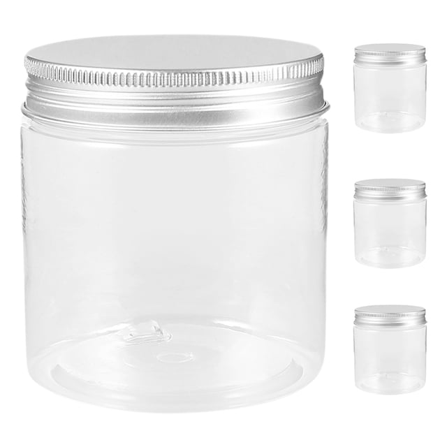 4 frascos de plástico transparente con tapa de aluminio, cilíndricos, para almacenar alimentos, para cocina y hogar, 250 ml
