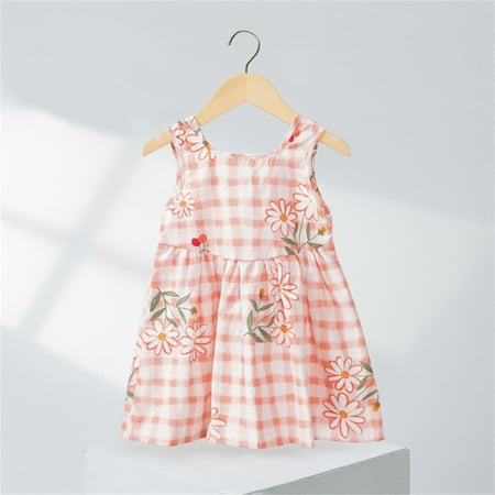 

nsendm Children Kid Toddler Baby Girls Print Plaid Floral Sleeveless Princess Dress Flower Girls Sequin Lace Tulle Dress Red 12-18 Months