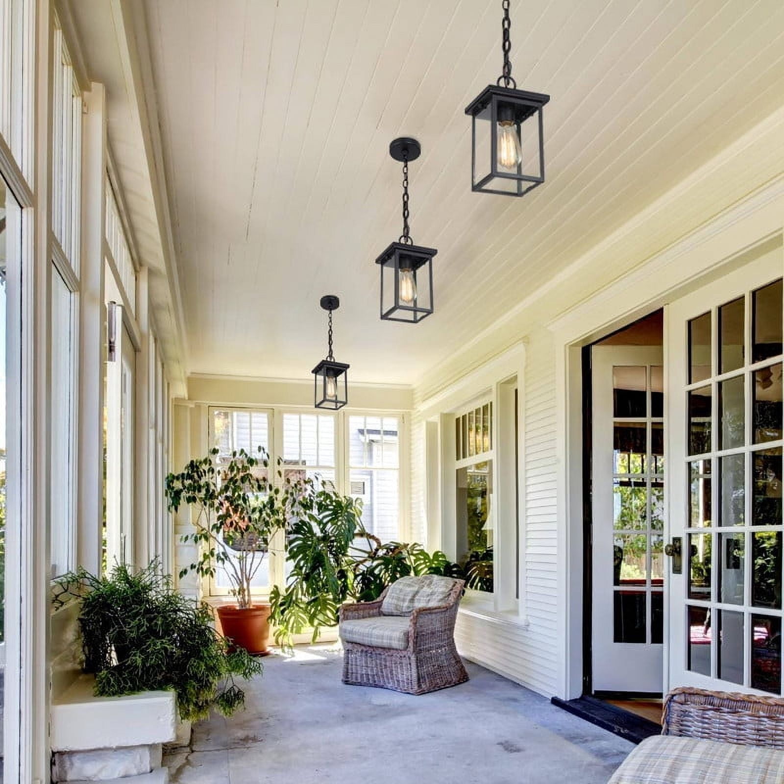 LNC 1-Light Matte Black and Seeded Glass Modern/Contemporary Seeded Glass Square LED Mini /Outdoor Pendant Light