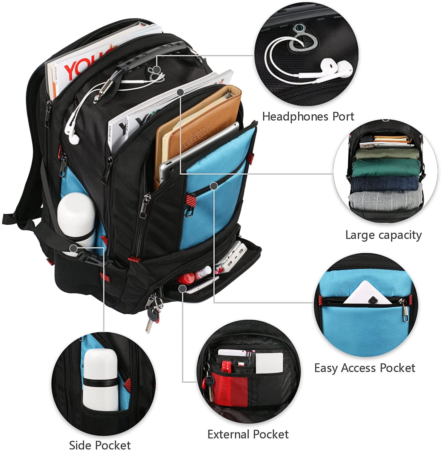 Yorepek Extra Large Backpack,TSA Friendly Durable Travel Computer Backpack USB 