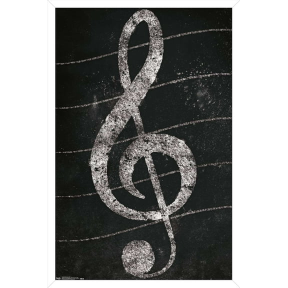Treble Clef - Chalk Wall Poster, 14.725" x 22.375", Framed