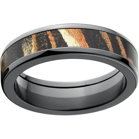 Mossy Oak Shadow Grass Men's Camo 6mm Black Zirconium Band with Polished Edges and Deluxe Comfort Fit