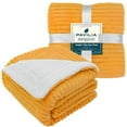thumbnail image 2 of PAVILIA Reversible Sherpa Fleece Throw Blanket Yellow Mustard, Plush Flannel Throw, Ultra Soft Warm Ribbed Microfiber Blanket for Sofa Couch Bed, Luxury Thick Striped Blanket, Yellow, 50x60, 2 of 7