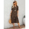 thumbnail image 5 of Womens Multicolor Boho Animal Print V-Neck Midi Dress With Puff Sleeves, 5 of 7