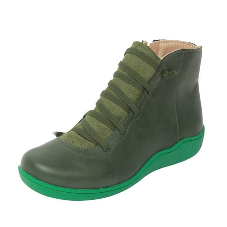 GHSOHS Boots for Women Work Boots Ankle Booties Shoes Leather Shoes for Women Low Heel Sneakers Ankle Booties Vintage Lace Up Slip On Flat Low Heels Short Boots Retro Leather Cowgirl Boots Size 36