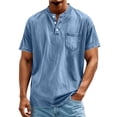 thumbnail image 5 of Xdegoge Mens Vintage Washed Henley T Shirt Short Sleeve Casual Athletic Fit Button Down Placket Tee With Chest Pocket Summer Outdoor Everyday Basic Workout Tops Shirts, 5 of 6