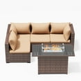 thumbnail image 4 of ELPOSUN Patio Furniture Set, Outdoor Patio Furniture Wicker Sectional Furniture Couch Set,5 Pieces Outdoor Sectional Sofa with Fire Pit Table, Outdoor Patio Set for Porch Furniture (Beige), 4 of 7