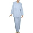 thumbnail image 2 of Itsame Pajamas 2pcs Sets for Womens Long Sleeved Sleepwearshirt and Pants Sleepwear Set Pocket Lapel Collar Button Cotton Women Casual Home set Light Blue Size L, 2 of 9