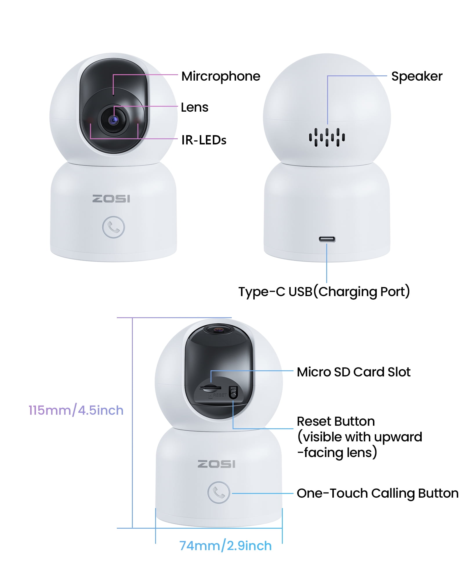 ZOSI 2K 5Ghz WiFi Security Camera, 4Pack Audio 360°View PTZ Camera with PIR Motion Sensor, Indoor/Outdoor IP Camera with Night Vision, Pet/Office/Baby Monitor