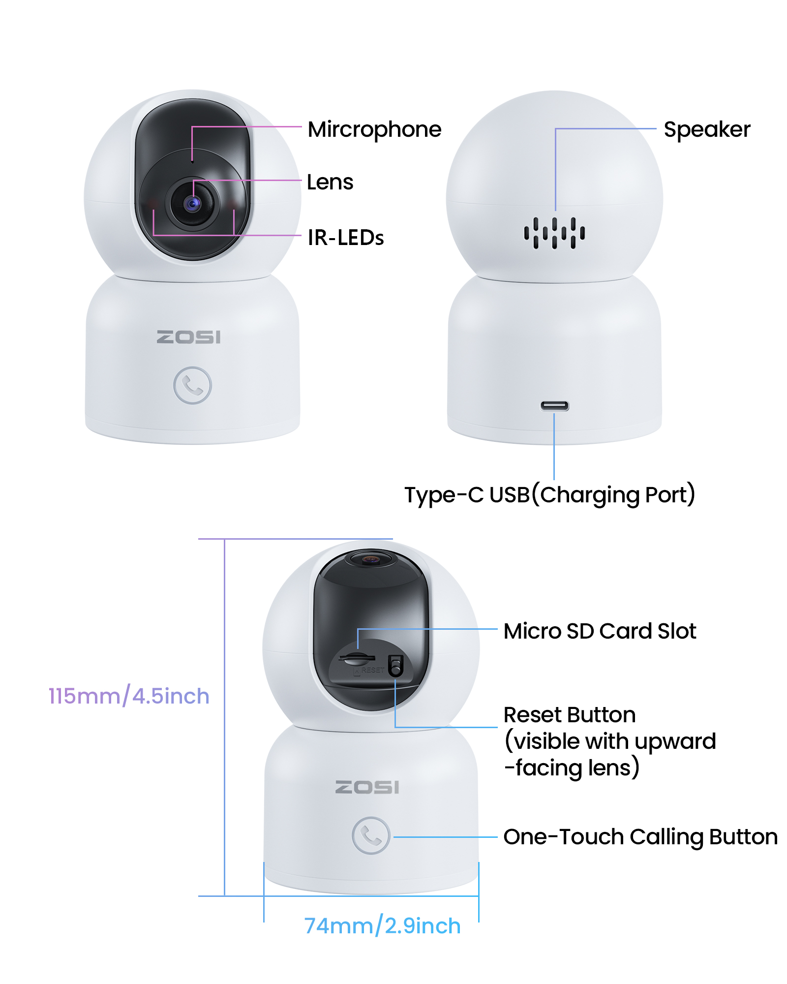 ZOSI 4MP WiFi Security Camera, 360° Pan/Tilt Indoor Monitor photo 4