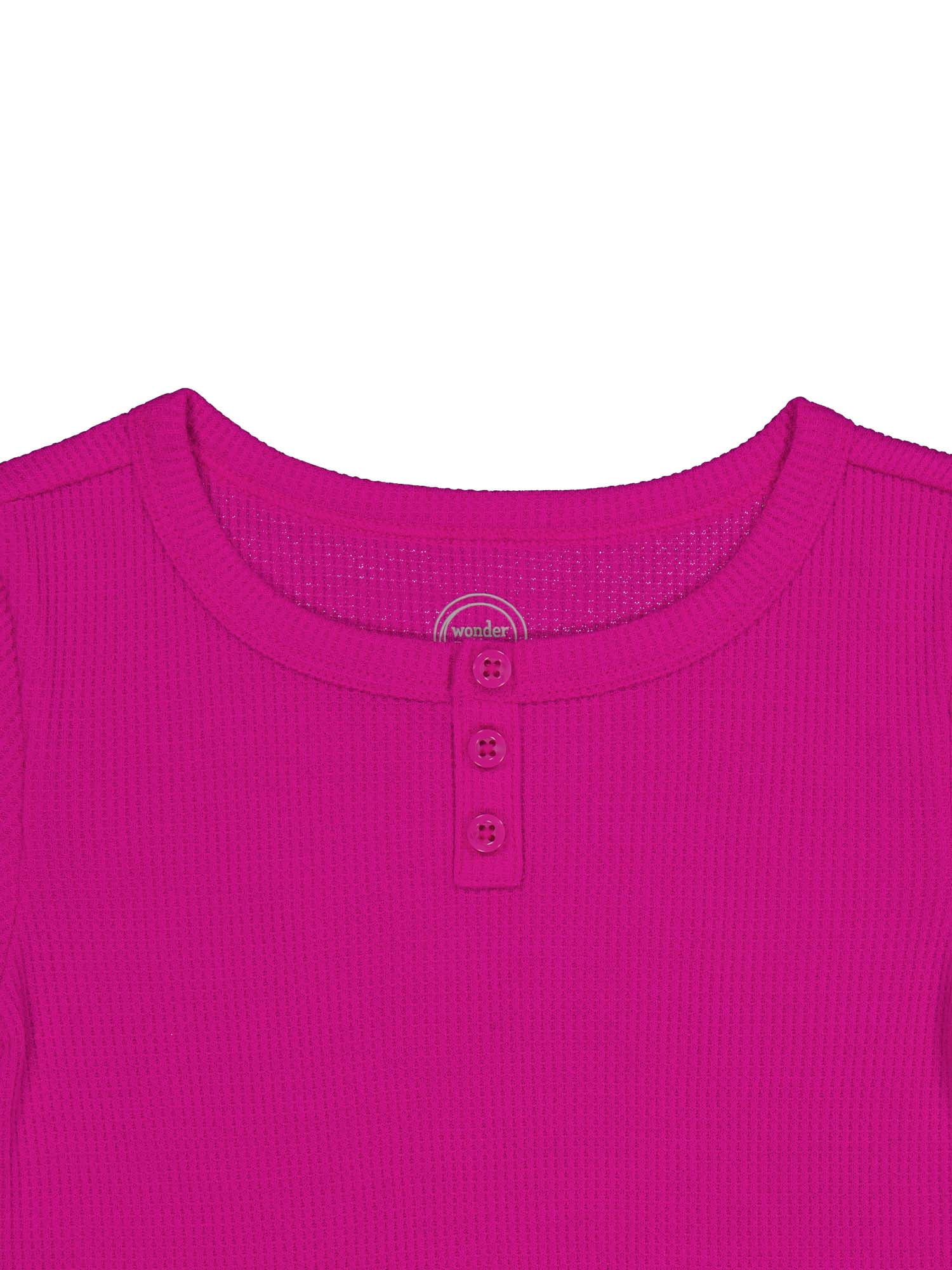 Wonder Nation Girls Short Sleeve Waffle Henley Knit Top, Sizes 4-18