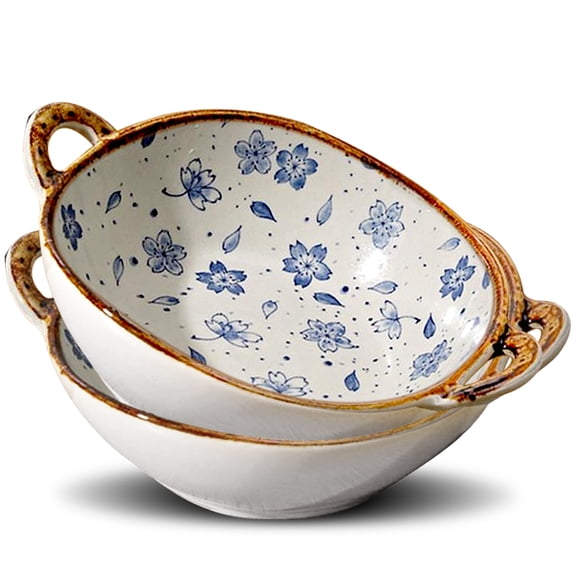 Ceramic Soup Bowls Set with Handle Small Serving Bowl for Salad Cereal Pasta Snack and Appetizer,Porcelain Stoneware Microwave Oven Safe
