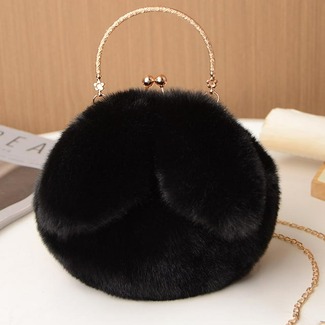 Plush Bunny Handbag Korean Fashion Simulated Fur Chain Sling Handle Bag For Woman Party Event Cute Rabbit Ear Plush Bag