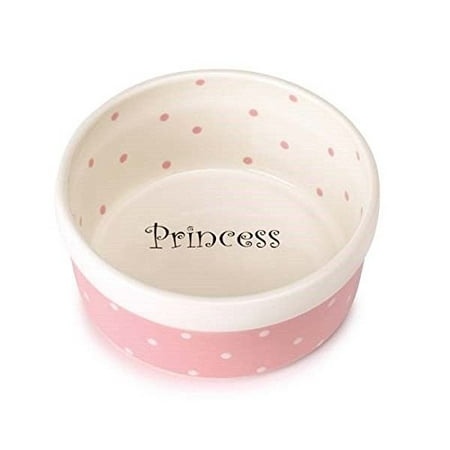 50's Style Ceramic Polka Dot Dishes for Dogs & Cats Prince Princess Food Bowls(5 Inch Pink Round Dog