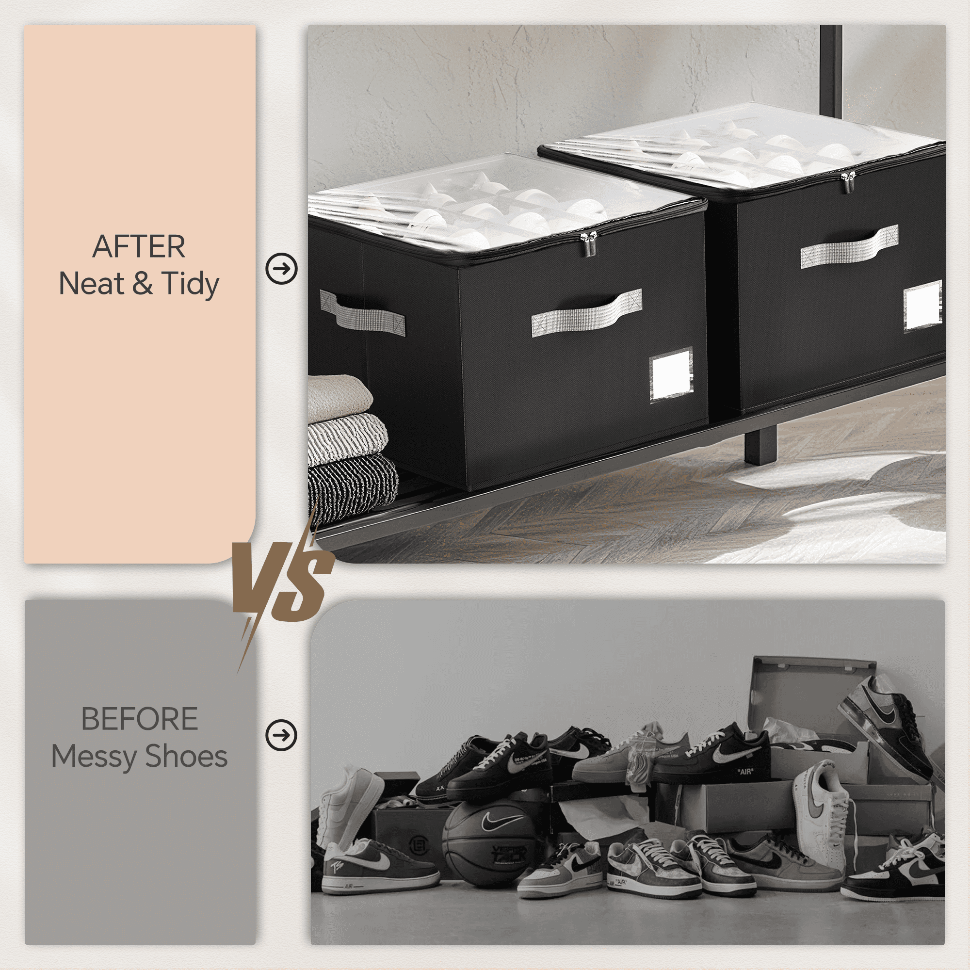Criusia Shoe Organizer, Closet Shoe Storage for Sneakers Sandals Slippers, Fit 12-16 Pairs, Black
