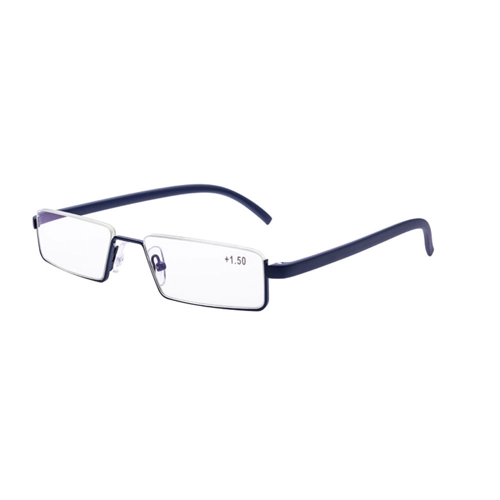 Mens Blue Half Rimless Reading Glasses +3.00 Blue Light Blocking tr90 Flexible Presbyopic Glasses Half Frameless Rectangle Readers with case