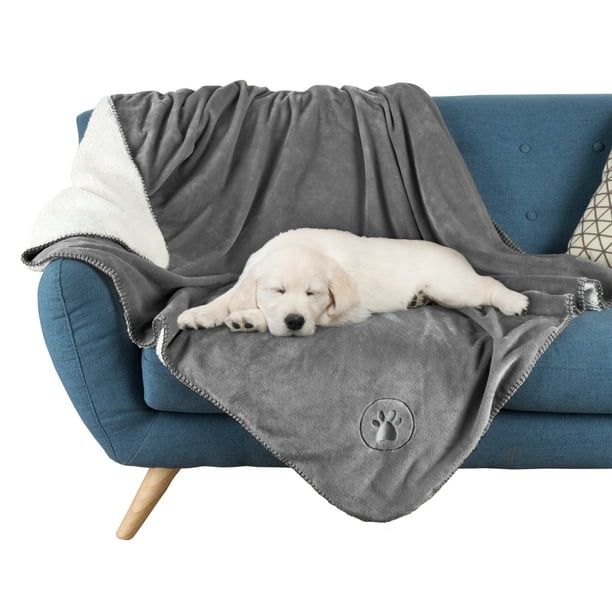 Waterproof Pet Blanket - 50x60-Inch Reversible Sherpa Fleece Throw Protects Couches, Cars, and Beds from Spills, Stains, and Fur by PETMAKER (Gray)
