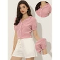 thumbnail image 2 of Top De Camisa A Cuadros Con Volantes Y Botones De Manga Corta Con Cuello Peter Pan Para Mujer Rosa XL, 2 of 6