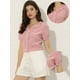 thumbnail image 2 of Top De Camisa A Cuadros Con Volantes Y Botones De Manga Corta Con Cuello Peter Pan Para Mujer Rosa XS, 2 of 6