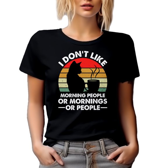 Retro I Don't Like Morning People or Mornings or People - Funny Night Person, Black T-Shirt, Small