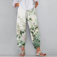thumbnail image 2 of WTOBBY Women's Retro Floral Print Casual Wide Leg Elastic Waist Pants with Pockets, Summer Loose Trousers for Women, Comfortable and Flowy Design,Mint Green M, 2 of 5