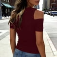 thumbnail image 6 of Karymi Shirts for Women Cold‑Shoulder Short Sleeve Top, Crisscross Lace‑Up V‑Neck Solid Slim‑Fit Blouse, Club Night‑Out Streetwear T‑Shirt Summer Tops for Women 2025, 6 of 7