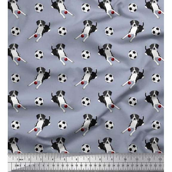Soimoi Cotton Cambric Fabric Football & Pointer Dog Print Sewing Fabric Yard 56 Inch Wide