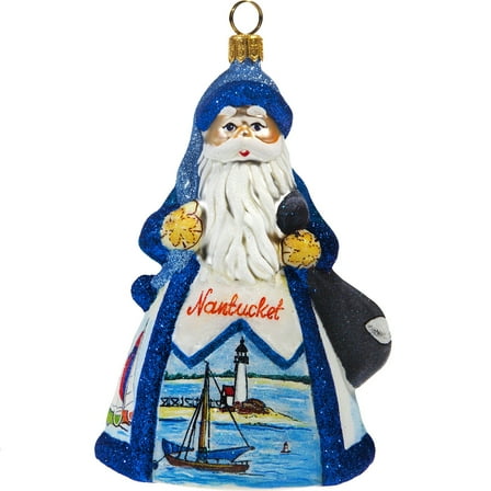 Glitterazzi Nantucket Santa Polish Glass Christmas Ornament